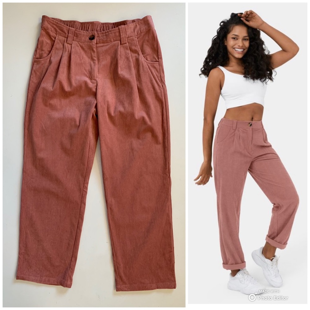 Halara Desert Sand Pink Pleated Corduroy Pants Size Large NWT